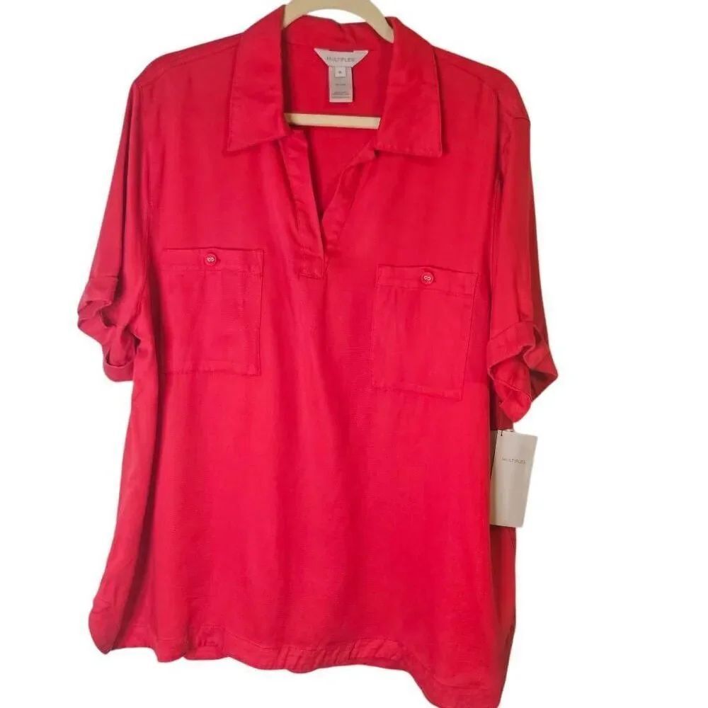 Multiples red short sleeved top. XL. NWT. #959